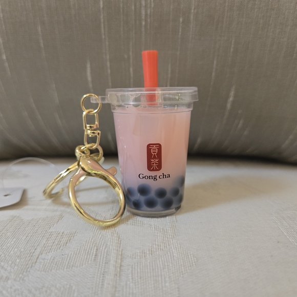 Gong Cha Other - Gong Cha "Bubble Tea" Keychain with Lobster Claw & Ring, Pink